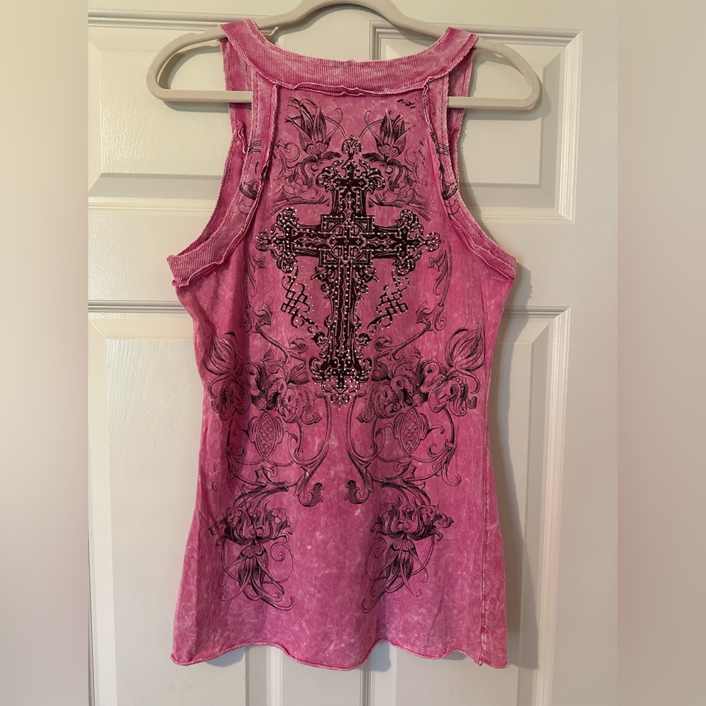 Vocal Vintage Y2K Rhinestone Cross Tank Top - Picture 4 of 5